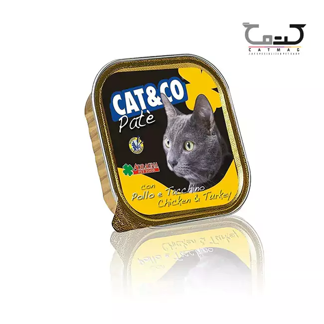 خوراک کاسه ای گربه با طعم گوشت مرغ و بوقلمون cat&co
