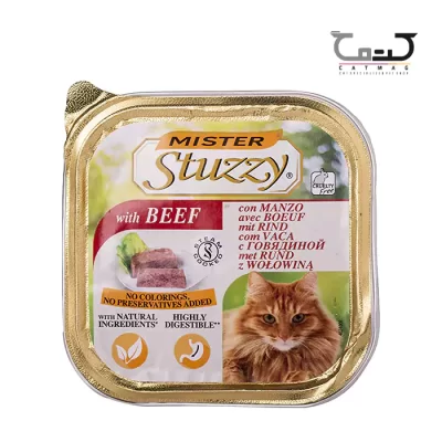 ویژگی‌های غذای کاسه ای گربه با طعم گوشت گاو Stuzzy